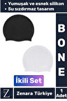 Premium Su Geçirmez Elastik Yumuşak Yüzücü Havuz Deniz Yüzme Şapkası Esnek Silikon Bone 2'Li SET