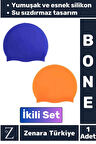 Premium Su Geçirmez Elastik Yumuşak Yüzücü Havuz Deniz Yüzme Şapkası Esnek Silikon Bone 2'Li SET