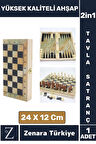 Premium Yüksek Kaliteli Ahşap Arkadaş Oyun Hediyelik Ahşap Tavla Satranç 2 in 1 Oyun Seti 24 X 12 Cm