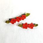 Uretti - Hülya 6683 8715 El Yapımı Taşlı Çiçek Desenli Polimer Kil 2’li Set Klipsli Saç Tokası / 8 cm - 6 cm