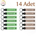 F Yeşili & Pudra, Nişan Törenine Katılanlara Özel Hediye, 14’lü Set, Kişisel Deri Anahtarlık