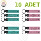 Koyu Turkuaz & Pembe, 10’lu Set, Kişisel Tarihli Deri Anahtarlık, Düğün Törenlerine Armağan