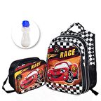 Race Car Sırt Çantası + Beslenme +  Suluk - Cars İlkokul Çantası - Erkek Çocuk Çantası Okul Çantası