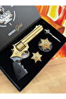 Gold Metal Kovboy Şerif 25Cm Mantar Kapsül Atan Tabanca Kemer+Anahtarlık+Şerif Rozeti+FULL SET