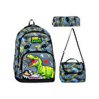 Dinosaurs Okul Çantası + Termal Beslenme + Kalemlik Dinozor Çanta İlkokul Çantası Sırt Çanta