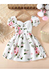 Camaguey Renkli Kız Çocuk Elbisesi - Kız Çocuk Yazlık Çiçekli Elbise - Mezuniyet Elbisesi
