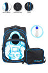 Mavi 3 Gözlü Astronot Okul Çantası + Beslenme + Suluk - Uzay Çanta İlkokul Çantası Sırt Çantası