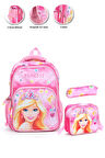 Soft Princess Barbie Okul Çantası + Beslenme + Kalemlik + Barbie Kız Çantası