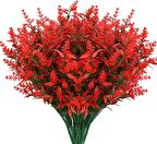 6lı Set Yapay Çiçek Kırmızı Lavanta 7 Dallı Plastik Dekoratif Yapay Bitki