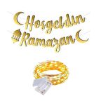Gold Hoş Geldin Ramazan Banner + Peri Led - Kaligrafi Banner - Bayram Banner - Kaligrafi Ramazan