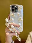 iPhone 15 Promax Uyumlu Lux Işıltılı İnci Charmlı Kalpli Kılıf