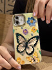iPhone 12 Uyumlu Lens Korumalı Simli Kelebekli Çiçekli Kılıf