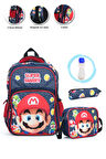 Super Marry Okul Çantası + Beslenme + Kalemlik + Suluk Süper Maryo Çanta İlkokul Çantası Sırt Çanta