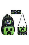 İlkokul Çantası MineCraft 3'lü Set 42*30 Cm Beslenme Çantası Kalem Kutusu Ortopedik Erkek Çocuk