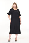 Yazlık Kısa Kol Esnek Büyük Beden Siyah Elbise 8A-2655