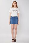 BLUE WHİTE-Kadın Jean Kısa Etek Açık Mavi