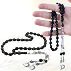 Kararmaz Metal Ayyıldız Püsküllü  Arpa Kesim Kırmızı-Siyah Ateş Kehribar Tesbih