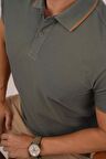 Haki Taba Yaka Çizgili Polo Tişört