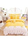 Sarı Beyaz Çift Kişilik Pamuk Saten Nevresim Takımk