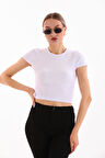 KADIN LİKRALI KISA KOL CROP BLUZ
