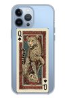 iPhone 13 PRO MAX Uyumlu İskambil Kağıdı Tasarımlı Leopar Portre Baskılı Silikon Kılıf
