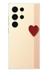 Samsung Galaxy S26 Ultra Uyumlu Krem Zeminli Kırmızı Kalp Baskılı Silikon Kılıf
