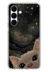 Samsung Galaxy S25 FE Uyumlu Siyah Gökyüzülü Kedi Baskılı Silikon Kılıf