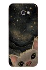 Samsung Galaxy A7 (2017) Uyumlu Siyah Gökyüzülü Kedi Baskılı Silikon Kılıf