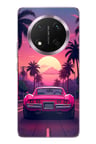 Honor Magic 7 Lite Uyumlu Palmiye Neon Pembe Araba Baskılı Silikon Kılıf