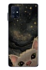 Samsung Galaxy M51 Uyumlu Siyah Gökyüzülü Kedi Baskılı Silikon Kılıf