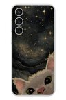 Samsung Galaxy S23 Fe Uyumlu Siyah Gökyüzülü Kedi Baskılı Silikon Kılıf