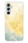 Samsung Galaxy A34 Uyumlu Sarı ve Yeşil Tonlu Bulut ve Kuşlar Baskılı Silikon Kılıf