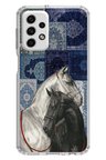 Samsung Galaxy A73 Uyumlu Mavi Kilim Desenli Siyah ve Beyaz At Baskılı Silikon Kılıf