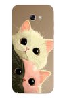 Samsung Galaxy A7 (2017) Uyumlu Pembe Siyah Beyaz Kedi Baskılı Silikon Kılıf