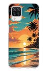 Samsung Galaxy A12-M12 Uyumlu Tropikal Sahil ve Gün Batımı Baskılı Silikon Kılıf