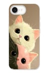 İphone 16e Uyumlu Pembe Siyah Beyaz Kedi Baskılı Silikon Kılıf