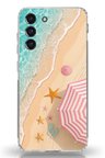 Samsung Galaxy S21 FE Uyumlu Pembe Şemsiyeli Sahil Baskılı Silikon Kılıf