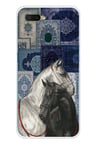 Oppo A5S-AX7-A12 Uyumlu Mavi Kilim Desenli Siyah ve Beyaz At Baskılı Silikon Kılıf