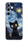 Samsung Galaxy S24 Uyumlu Gece Yarısı Kedi Tasarımlı Baskılı Silikon Kılıf