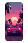 Realme 5i - 6i - C3 Uyumlu Palmiye Neon Pembe Araba Baskılı Silikon Kılıf