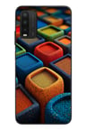 Redmi 9T Uyumlu Renkli Kare Puflar Baskılı Silikon Kılıf