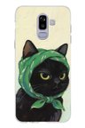 Samsung Galaxy J8-A6 Plus Uyumlu Babushka Yeşil Başörtülü Siyah Kedi Baskılı Silikon Kılıf