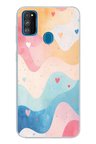 Samsung Galaxy M30S/M21 Uyumlu Pastel Renkli Dalgalı ve Kalp Baskılı Silikon Kılıf