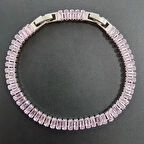 Gümüş Renk Antialerjik Pembe Taşlarla Süslenmiş Şık Bijuteri Bileklik Modern, Zarif Tasarım(1 Adet)