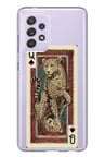 Samsung Galaxy A72 Uyumlu İskambil Kağıdı Tasarımlı Leopar Portre Baskılı Silikon Kılıf