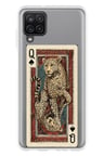 Samsung Galaxy A22-M22-M32 Uyumlu İskambil Kağıdı Tasarımlı Leopar Portre Baskılı Silikon Kılıf