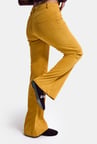 Kadın Hardal Sarı Flare Fit Velvet Kadife Kumaş Pantolon