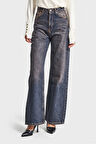 Kadın Koyu Tint Renk Olea 2w5-10 Wide Leg Fit Yüksek Bel İç Boy 77cm %100 Koton Denim Jean