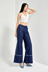 Kadın Lacivert Renk 7w5-50/1 Wide Leg Fit Şerit Detaylı Tasarım Denim Jean