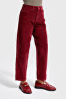 Kadın Bordo Renk 26w5-35 Relax Fit Kalın Fitilli Velvet Kadife Kumaş Pantolon
